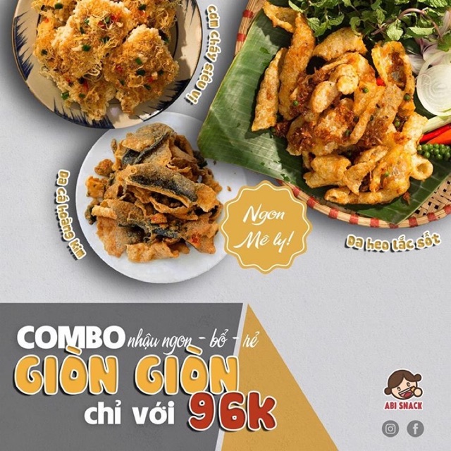 COMBO 3 BỊCH GIÒN GIÒN ABI TẶNG 1 KHẨU TRANG(cơm cháy, da heo, da cá)