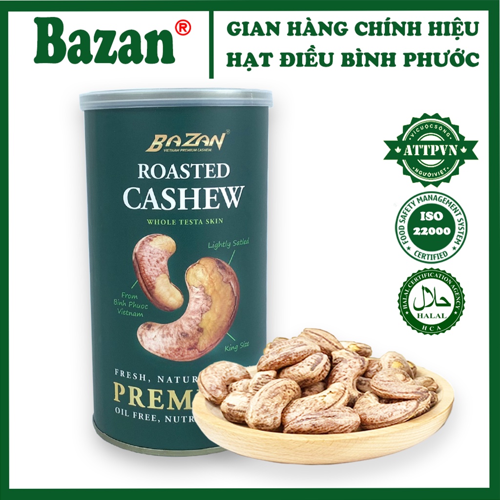 Hạt điều rang muối Bazan Bình Phước nguyên hạt dinh dưỡng A+ loại 1 hộp 225g cao cấp