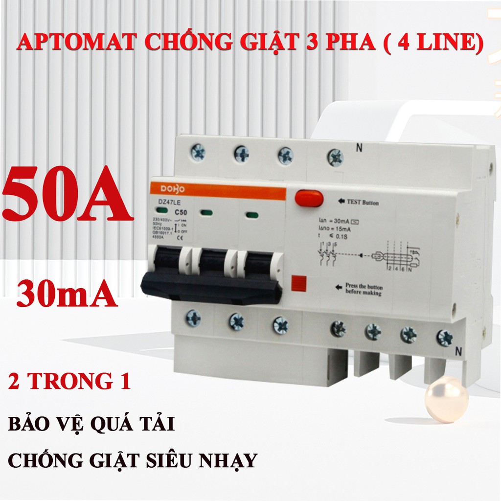 Cầu Dao Chống Giật DoBo Korea 3 Pha 4 cực từ 16A đến 63A  30mA