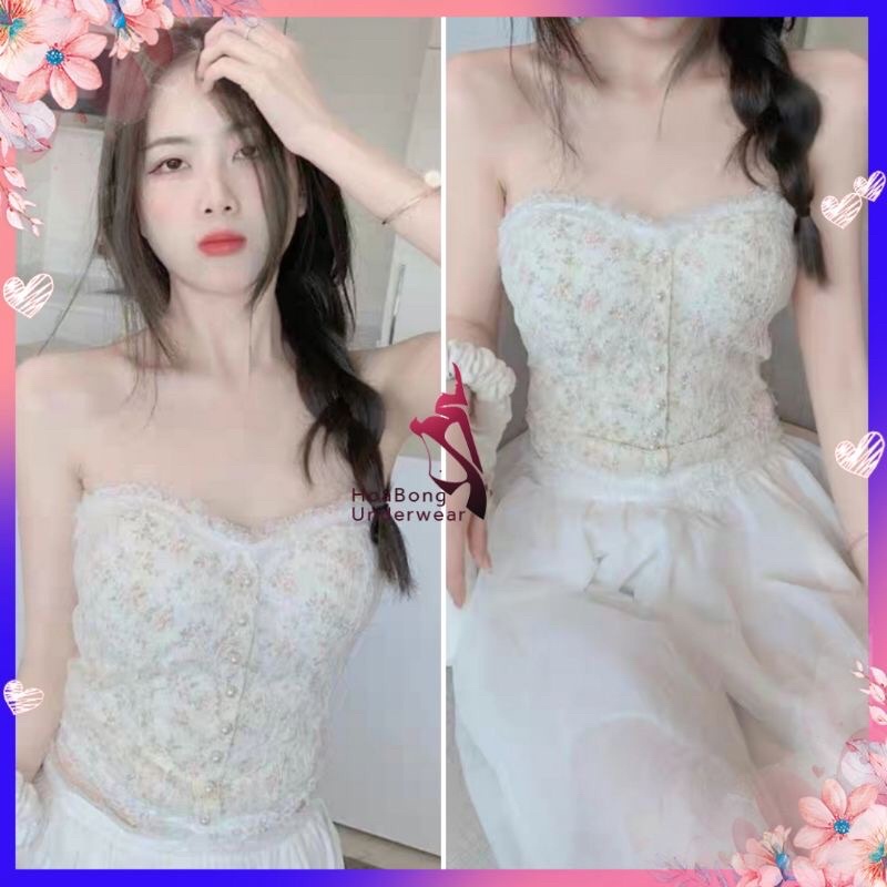 MẪU MỚI*Áo bra ren hoa nhí đính khuy,Áo hai dây mẫu mới croptop BAO ĐẸP LUÔN !(ảnh thật)