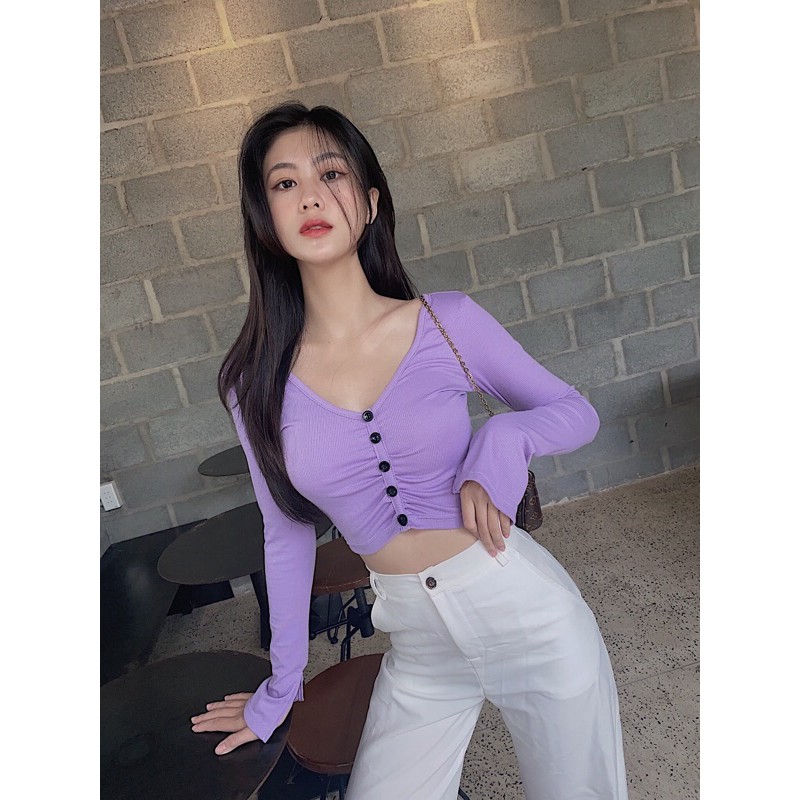 Áo Crotpop nút cổ tim MIE CROPTOP