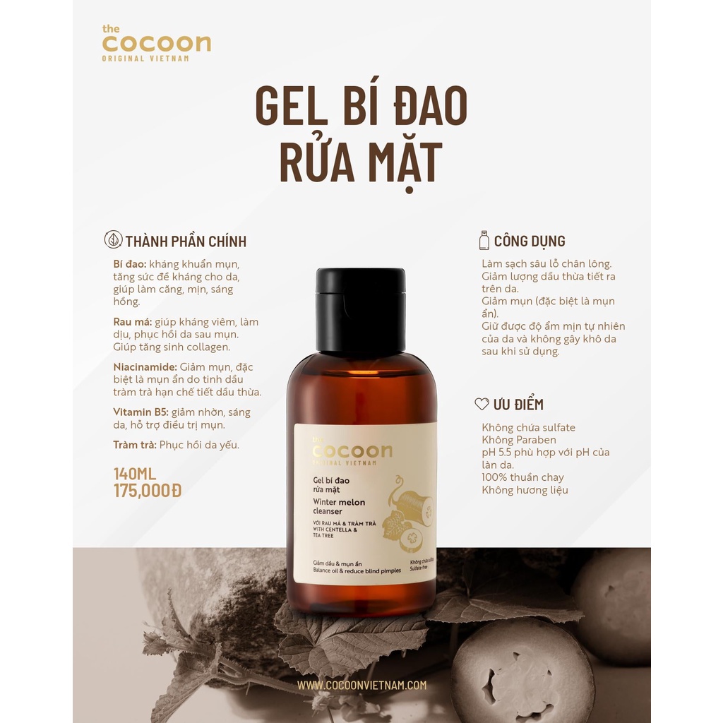 Gel bí đao rửa mặt giảm dầu và mụn ẩn COCOON 310ml