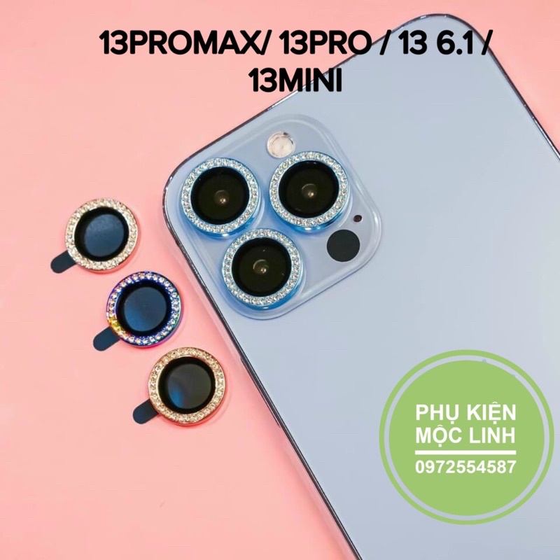 [Đính Đá Vàng Bạc Xanh TiTan] Iphone 13POMAX 13PRO 136.1 135.4[Bộ 3 mắt]Dán từng mắt camera chống trầy Kuzoom Bảo vệ cam