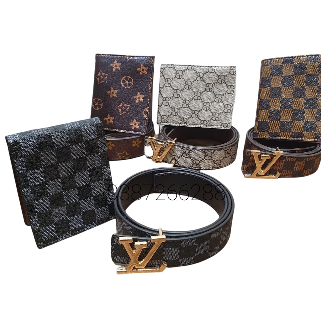 COMBO Thắt Lưng/Dây Nịt + Ví Da Nam Cao Cấp Kẻ Caro Da Tổng Hợp PVC HOT HIT 2021