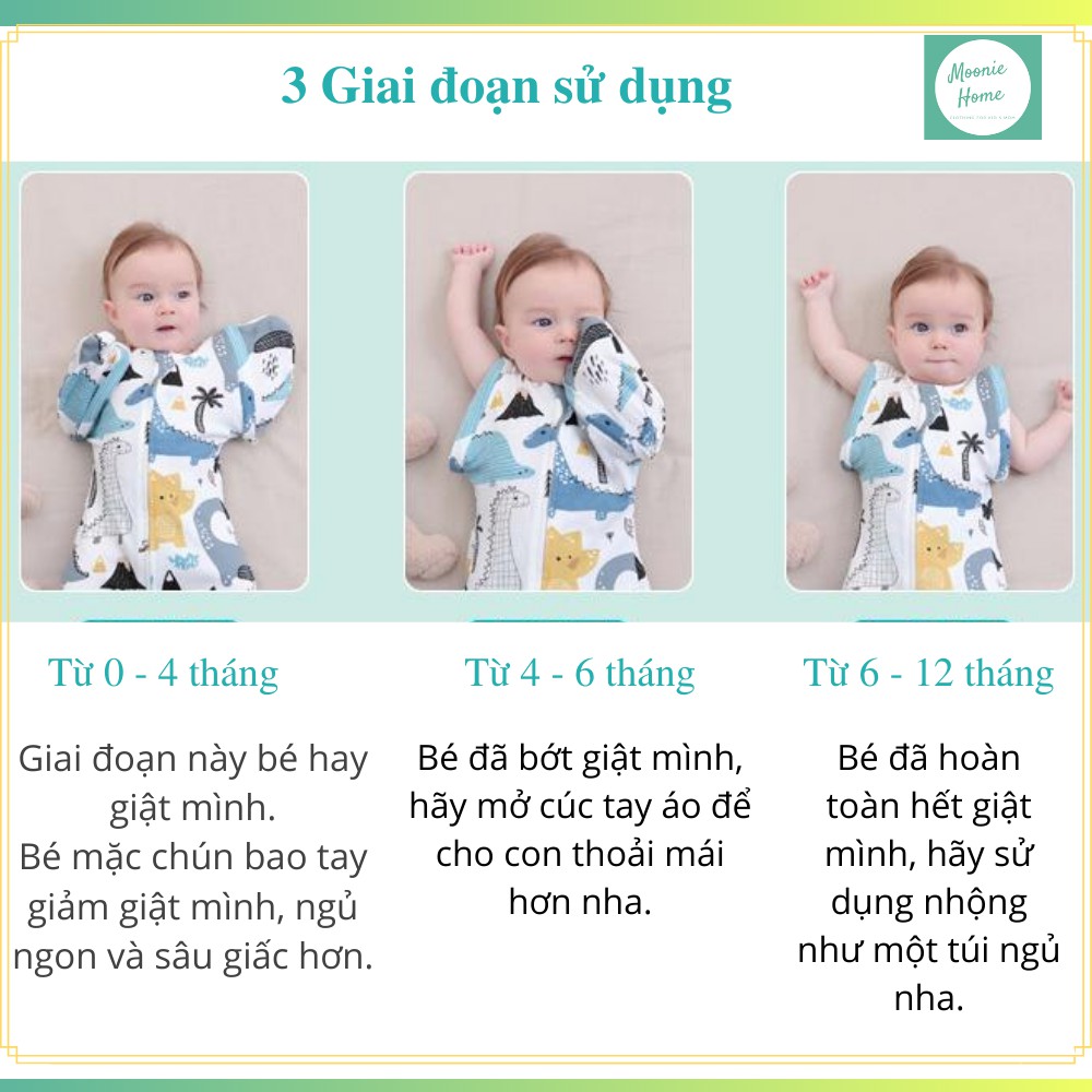 Nhộng chũn cho bé - Túi ngủ trẻ em giúp bé ngủ ngon, sâu giấc (Tặng kèm tay dài thay thế)