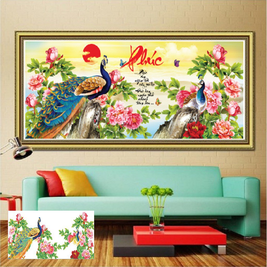 Tranh Đính Đá CHỮ PHÚC (ĐÁ ABC CAO CẤP). Kích Thước: 1m08 x 50cm