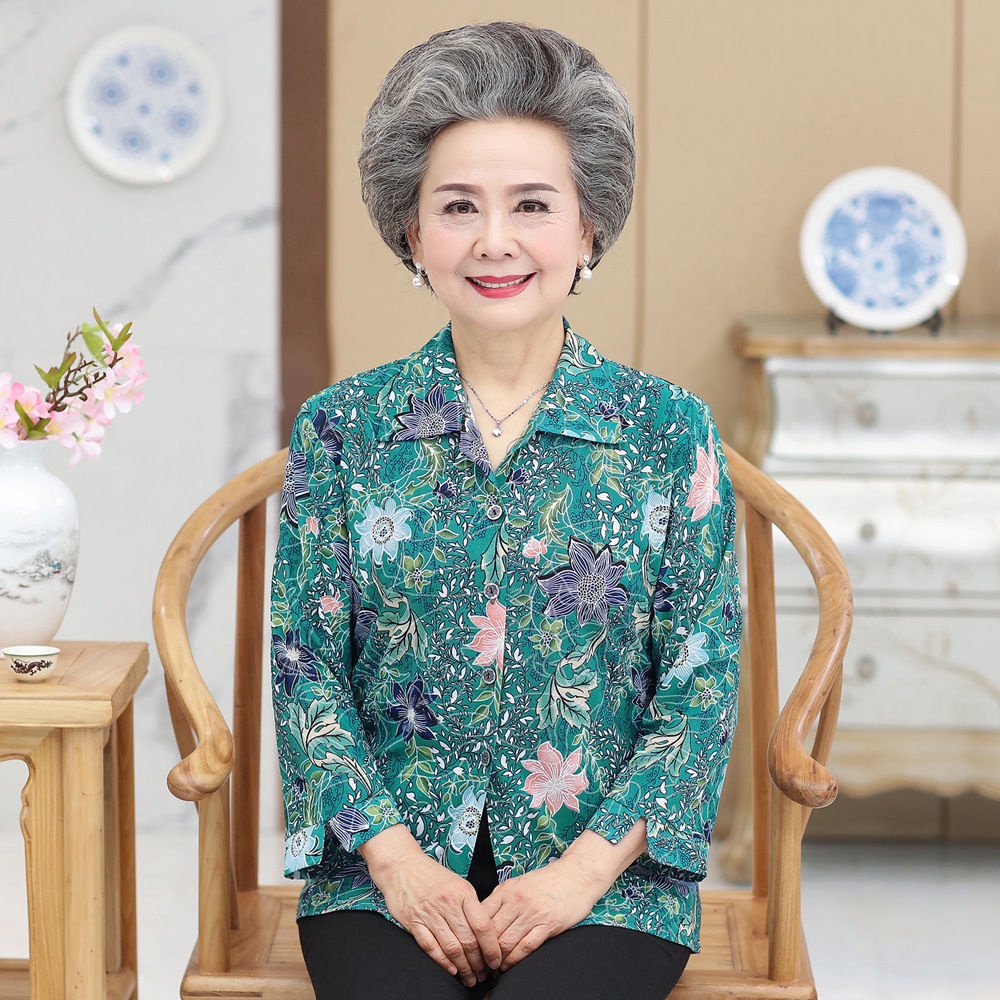 Áo sơ mi mùa xuân của bà mẹ phụ nữ trung niên và người già hàng đầu hè