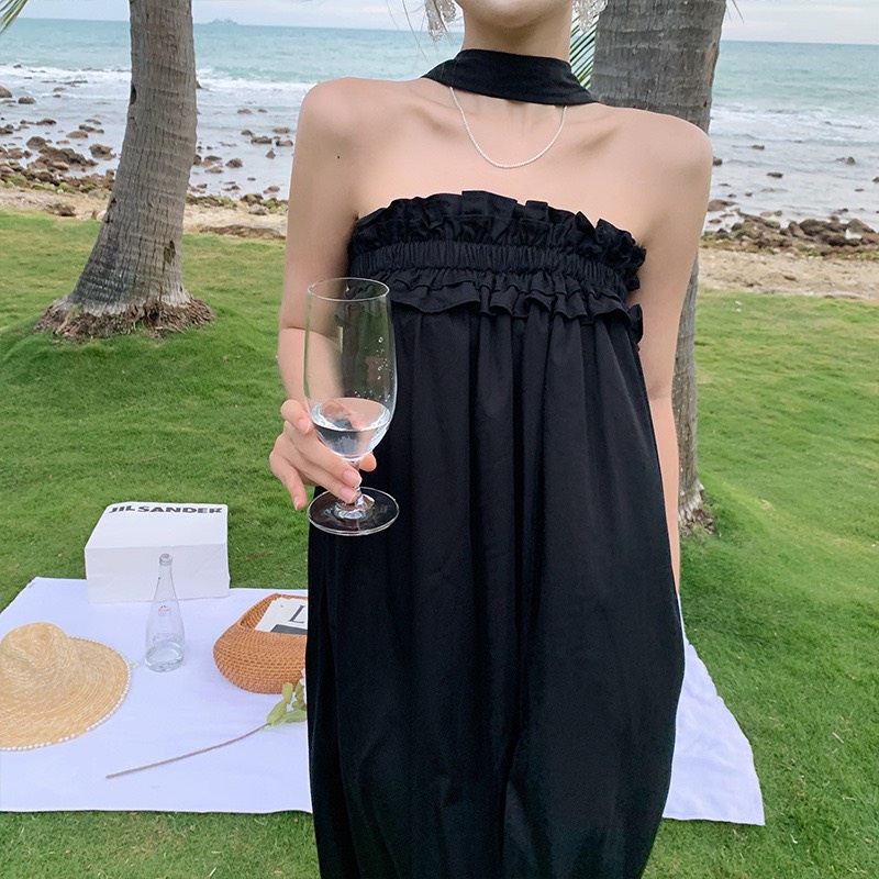 (Ảnh thật) Váy maxi chất thô bo chun kèm dây cổ the.sweaterweather TSW