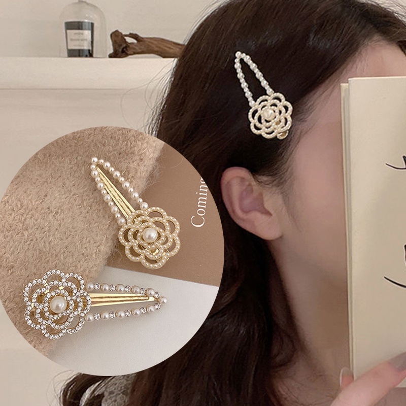 Kẹp Tóc Hình Hoa Trà Đính Đá Ngọc Trai Thời Trang Cho Nữ