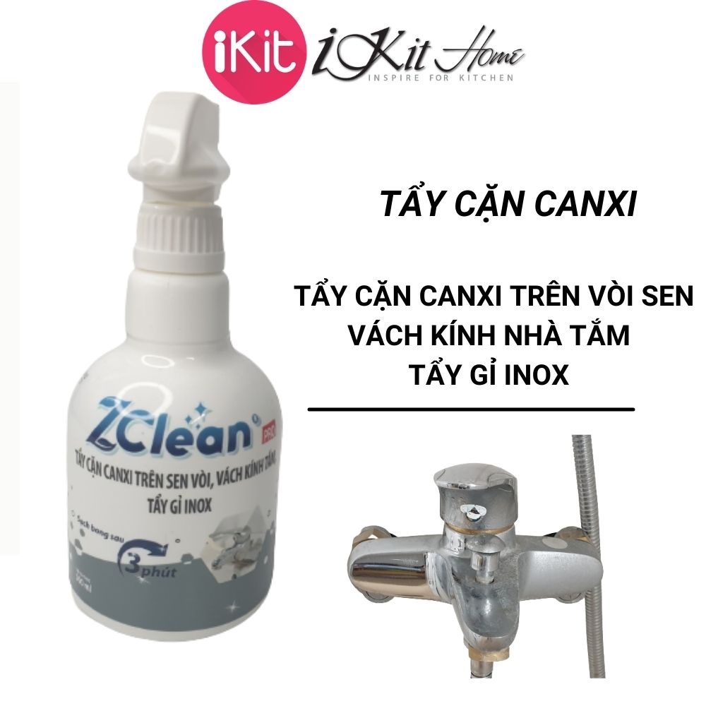 Nước tẩy cặn canxi Zclean dung tích 500ml. Tẩy cặn canxi trên vách kính, sen vòi, tẩy gỉ inox. Không phá huỷ lớp mạ Crom