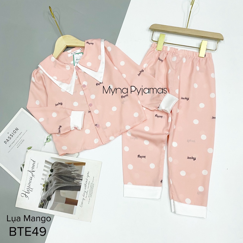 Bộ pijama trẻ em tay dài lụa mango cổ nhọn