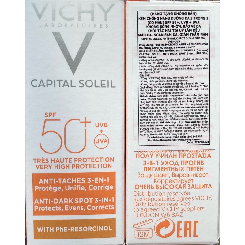 CHÍNH HÃNG VICHY - COMBO 15 TUÝP KEM CHỐNG NẮNG THÂM, NÁM