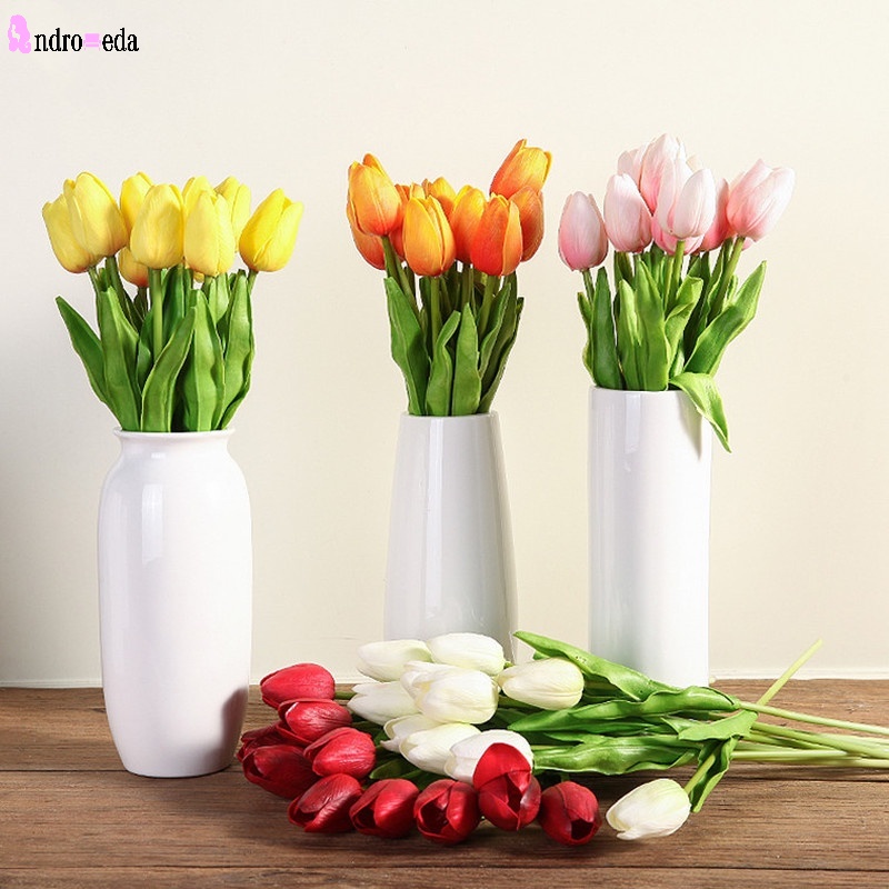 Set 10 Hoa Tulip Giả Chất Liệu PU Dùng Để Trang Trí Nhà/Tiệc Cưới
