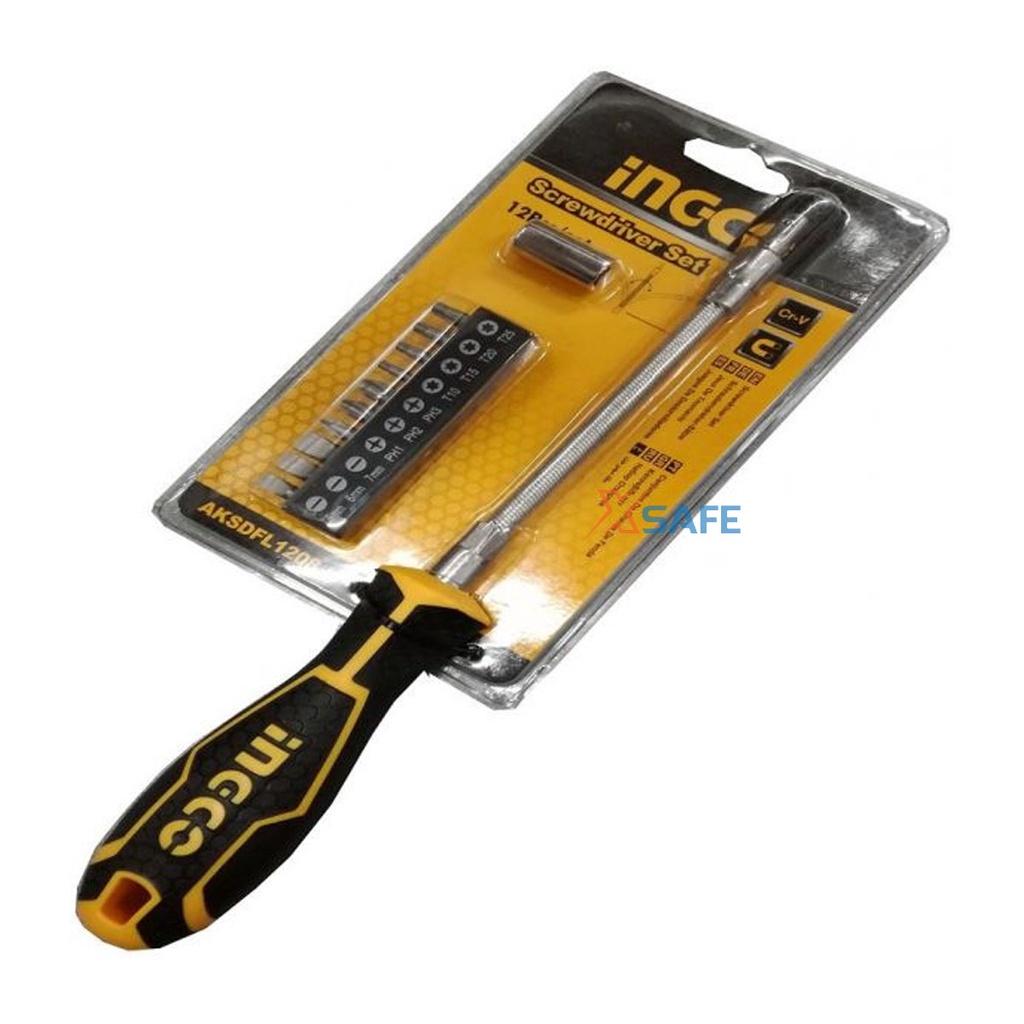 Bộ 12 tua vít thay đổi trục linh hoạt INGCO AKSDFL1208 thiết kế nhỏ gọn, trọng lượng nhẹ Bộ tuốc nơ vít đa năng