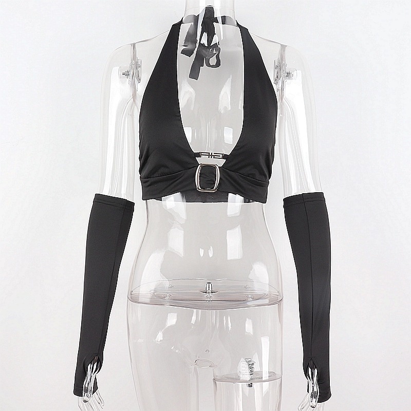 Ins Áo Tank Top Hở Lưng Có Khóa Cài Phong Cách Đường Phố Cho Nữ