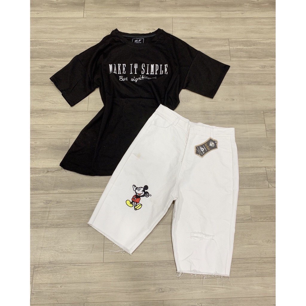 Ảnh Thật Quần ngố ôm body thêu hình chuột Micky đỏ chất kaki co giãn thoải mái đủ size siêu hot