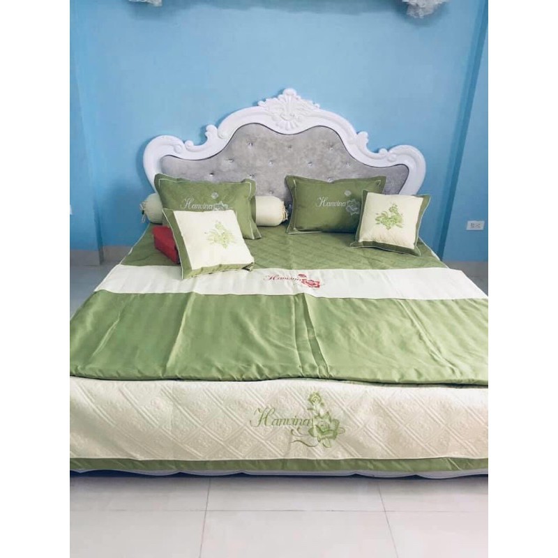 {GIÁ RẺ NHẤT}Bộ satin cotton poly Trần bông 3 lớp thêu hoa 7 món hàng có sẵn ( đc chọn mẫu )