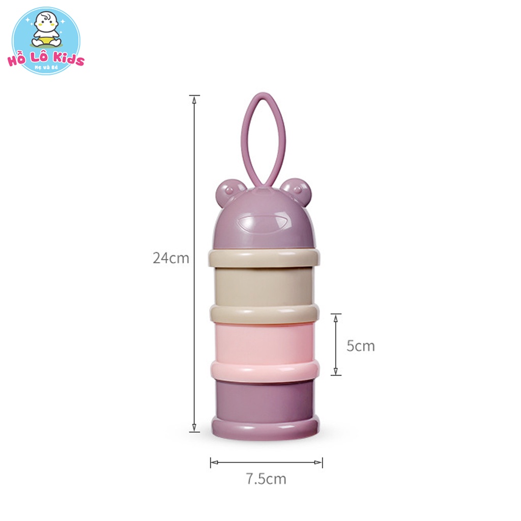 Hộp chia sữa, hộp chia thức ăn cho bé 3 tầng hình gấu có quai xách Hồ Lô Kids