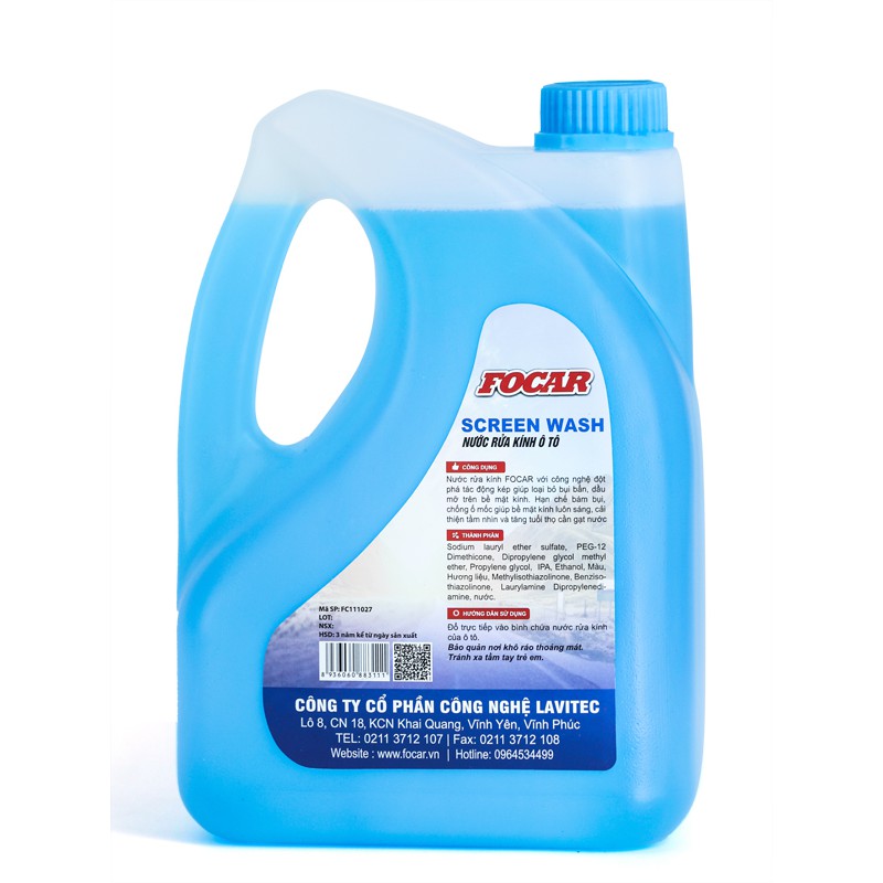 [Ship Grab/Nowship HN] Nước rửa kính xe hơi Focar Screen wash 2,75L (Dùng trong 3-6 tháng)