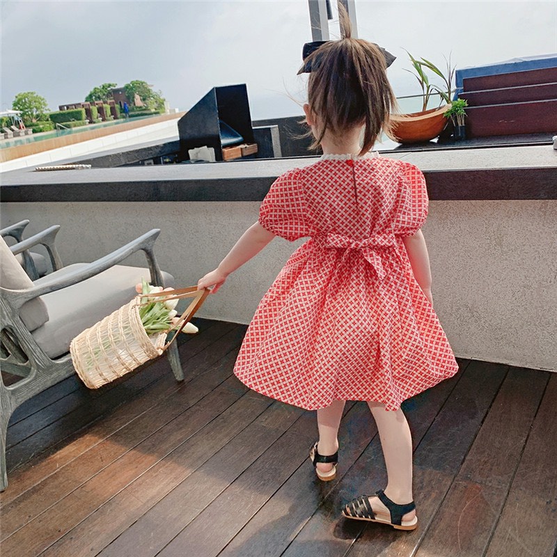 Váy Dáng Xòe Cổ Vuông Viền Ren Họa Tiết Dành Cho Bé Gái - V44 - Babi mama