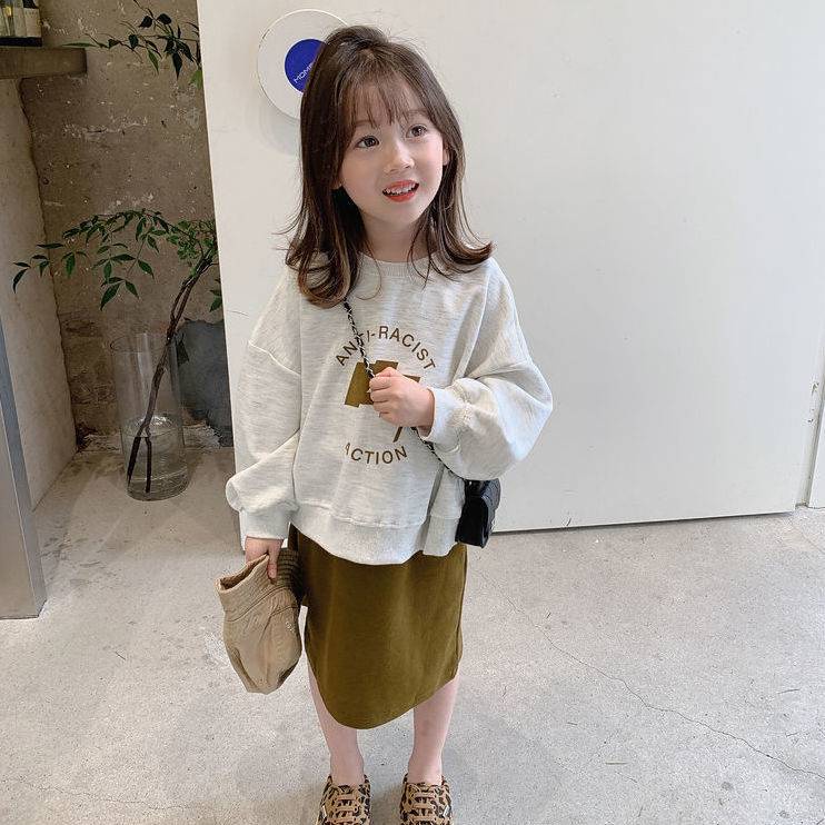 [Hàng Mới Về] Áo Thun Tay Dài Dáng Rộng Xẻ Tà Phong Cách Phương Tây Mùa Thu Cho Bé Gái