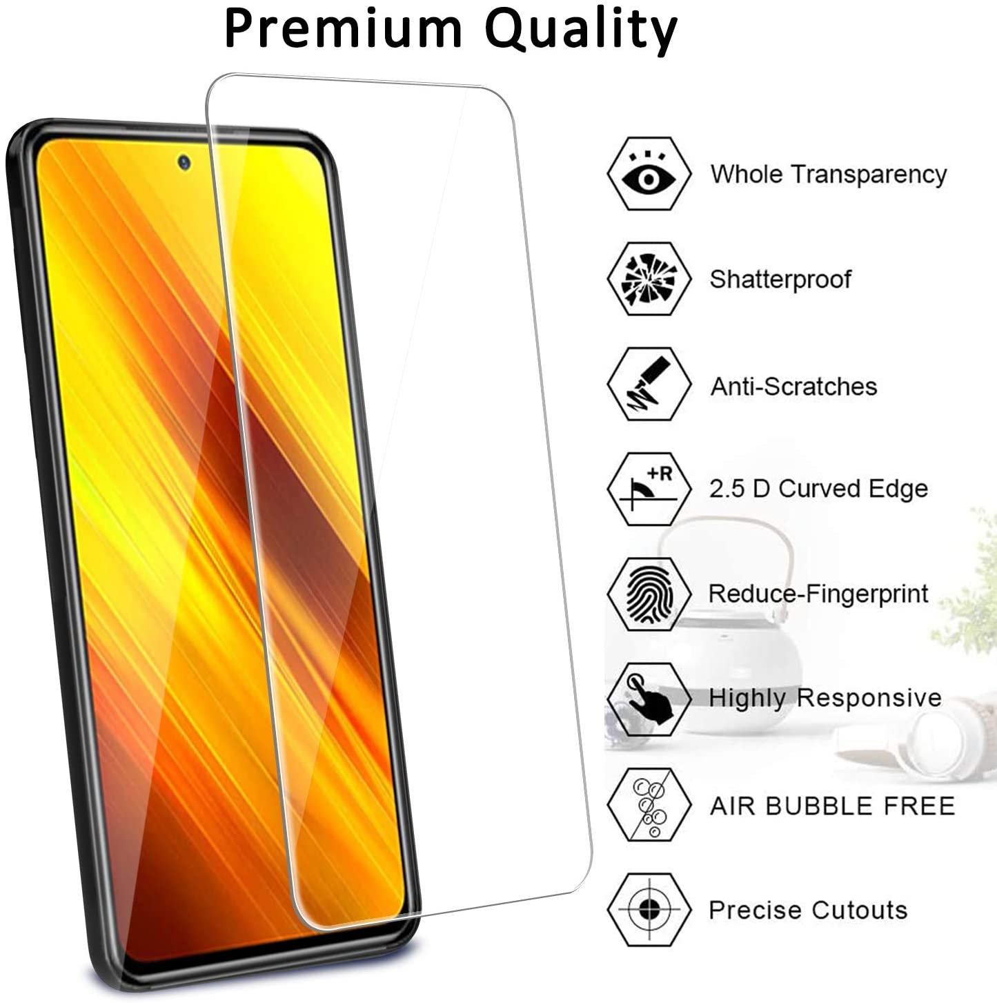 Kính cường lực vát cạnh 2.5D trong suốt cho Xiaomi Mi Poco X3 NFC M3 F3 GT F2 Pro 5G Pocophone F1