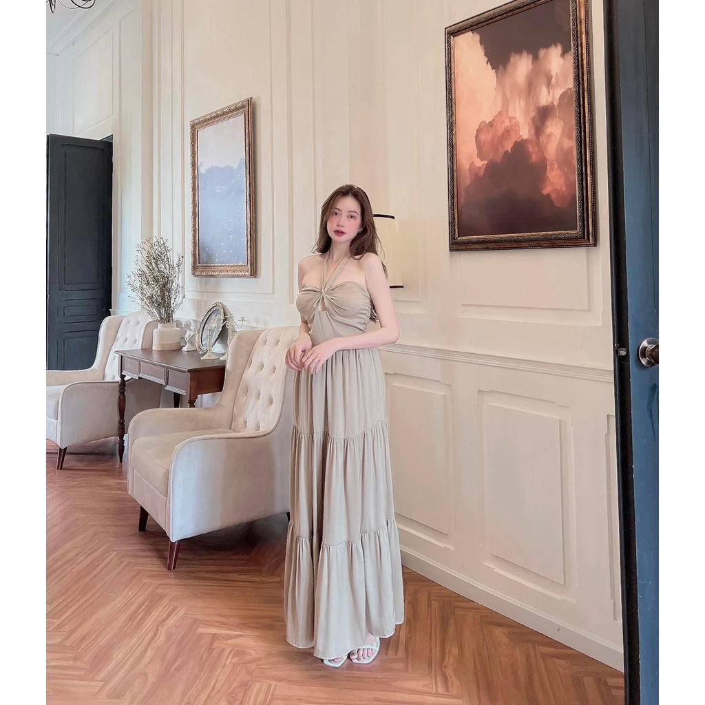 [Ảnh thật] Đầm maxi dây yếm khoét ngực lai bèo
