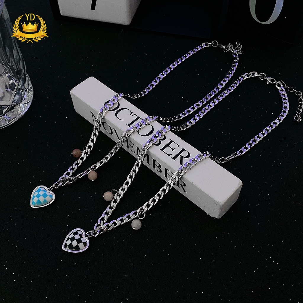 Dây chuyền mặt trái tim họa tiết kẻ sọc thiết kế thời trang Ngọt ngào và mát mẻ HB