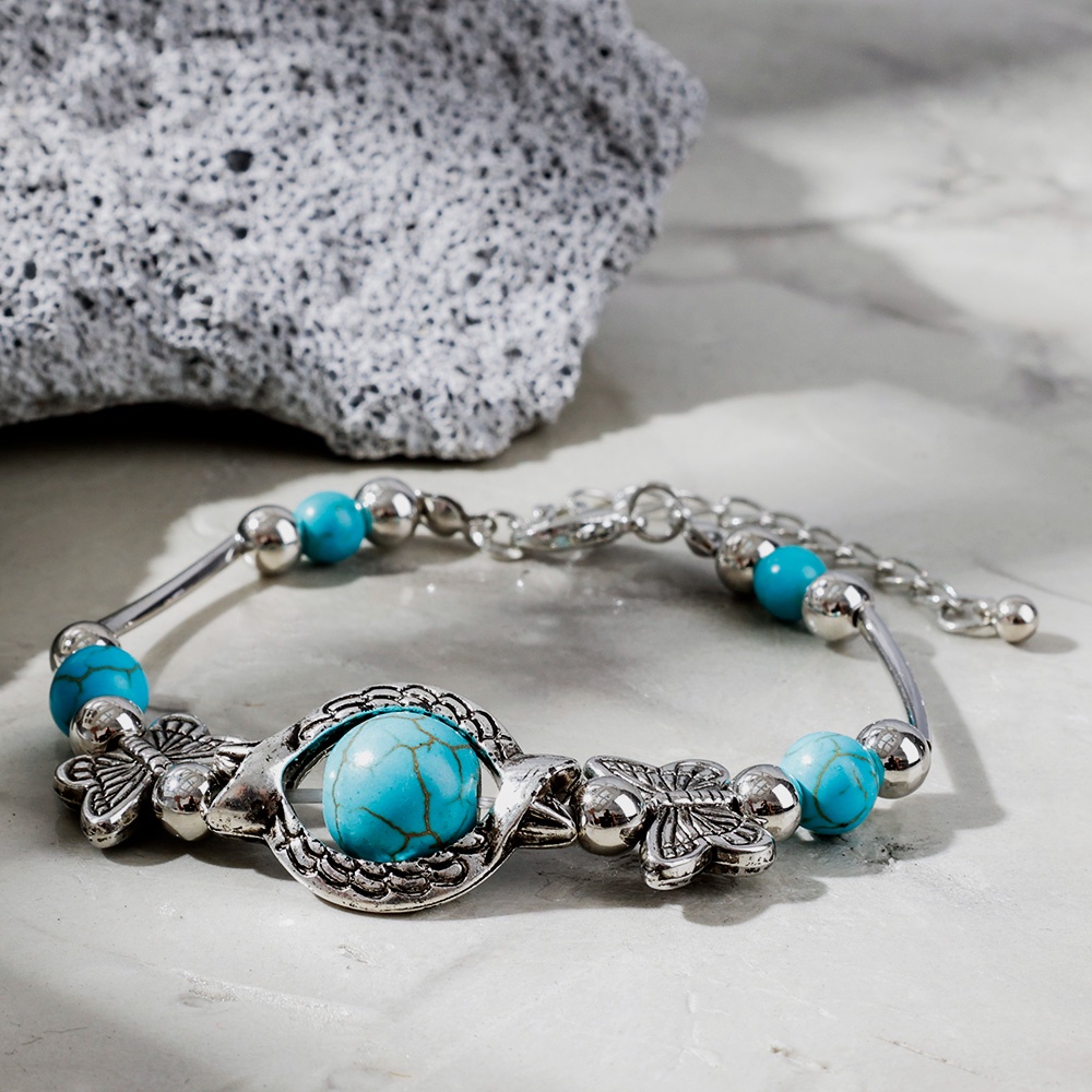 Vòng Tay Chuỗi Hạt Đá Xanh Lam Phong Cách Boho Thời Trang