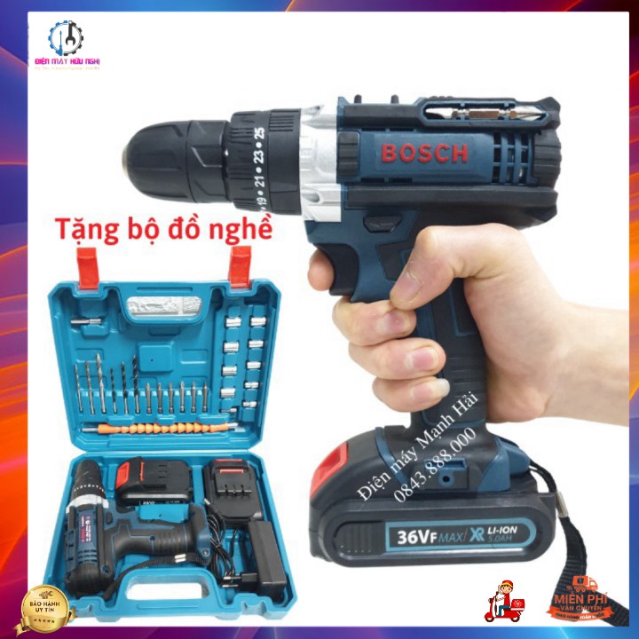 Máy Khoan pin Bosch 36VF 3 Chức năng Có Búa Tặng Kèm Bộ Phụ Kiện 24 Chi Tiết cao cấp Cao Cấp