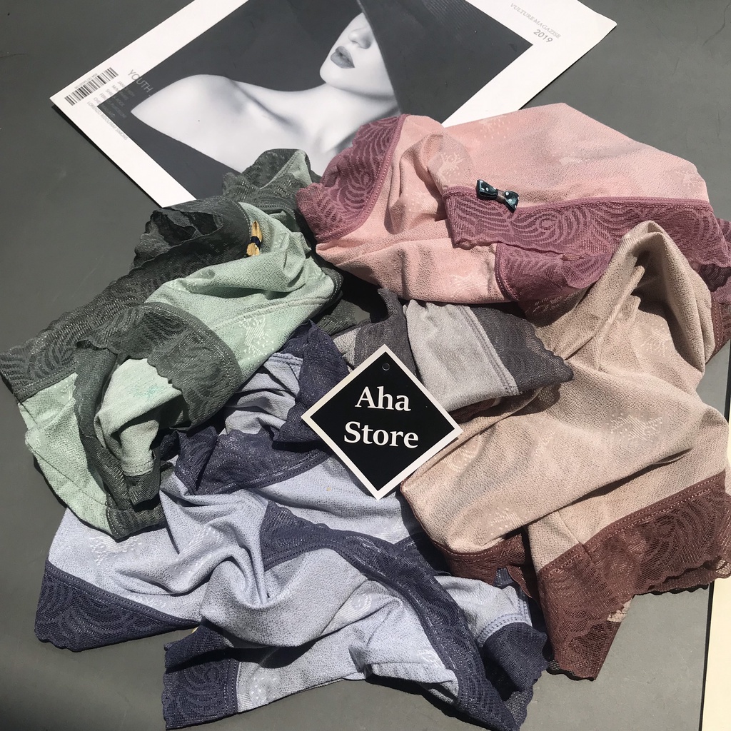 Quần lót cotton viền ren lạ co dãn, chip che bụng dưới cạp vừa YiOn Underwear QR10