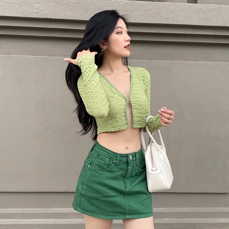 Áo cardigan croptop vải xốp cài móc nhiều màu | BigBuy360 - bigbuy360.vn