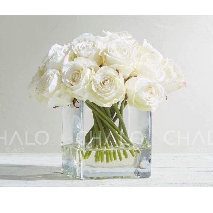 Bình thủy tinh trang trí, cắm hoa trụ VUÔNG 10x10cm