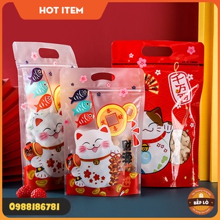 Túi Zip Đựng Bánh Kẹo Hạnh Phúc Nougat Mèo THẦN TÀI Mẫu Tết 2023 Cực Kỳ Dễ Thương - Set 10 Túi