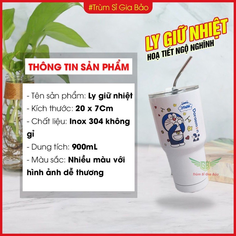 Ly giữ nhiệt Thái Lan Yeti 900ml kèm cọ và ống hút ,  bình giữ nhiệt inox 304 cao cấp , ca cốc giữ nhiệt hoạt hình