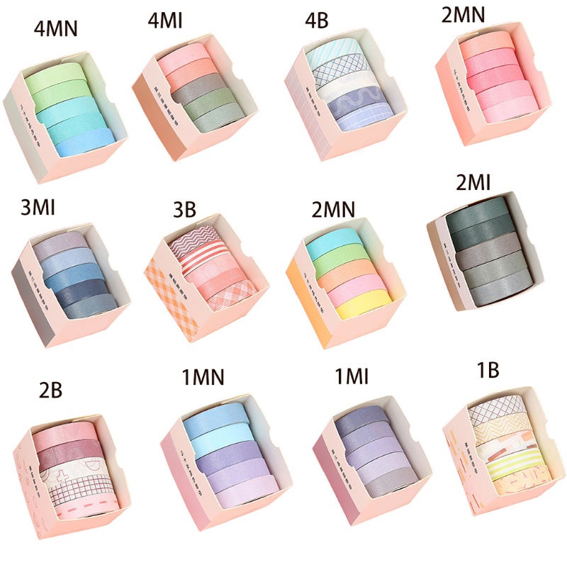 [Hàng mới về] Set 5 cuộn băng keo washi màu sắc đa dạng xinh xắn