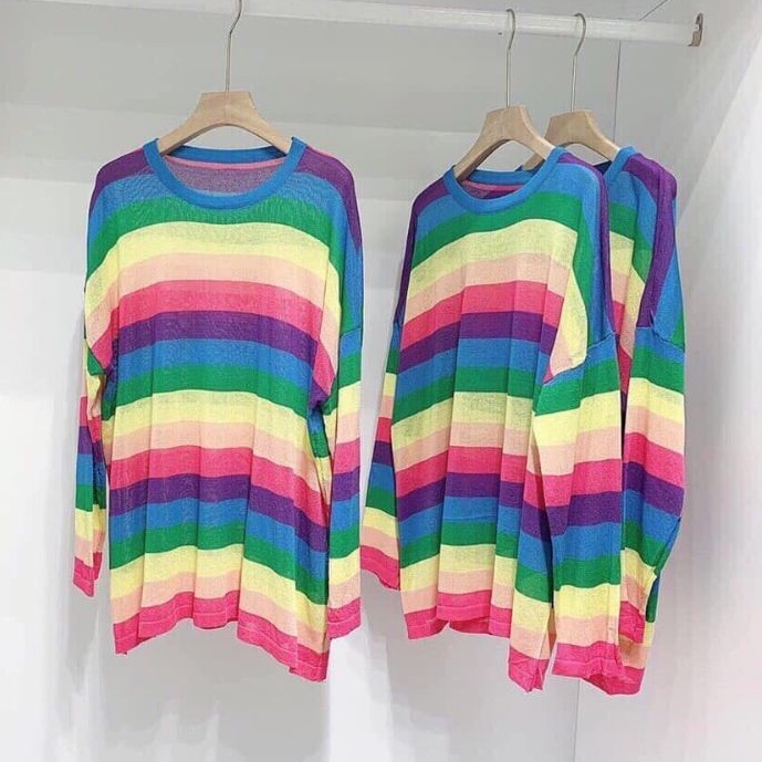 Áo len mỏng cầu vòng hàng QC