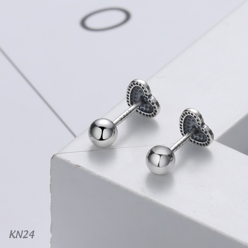 Khuyên tai nam nữ bạc mặt trái tim chốt bi tròn vặn Black Heart đơn giản, cá tính | HARMONY ACCESSORIES KN24