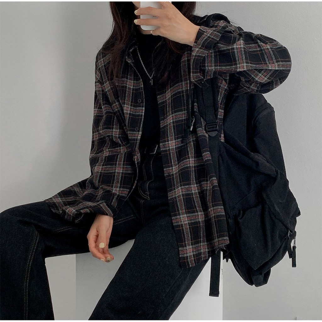 Áo sơ mi họa tiết sọc caro kiểu cổ bé dễ thương cho nữ