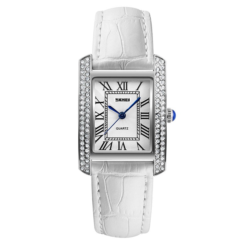 Đồng hồ nữ SKMEI mặt vuông 30mm viền đá trắng dây da cao cấp thời trang kính chống xước chống nước cao cấp 1281