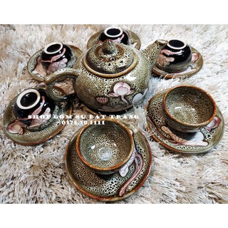Bộ ấm chén men hỏa biến vẽ sen S13