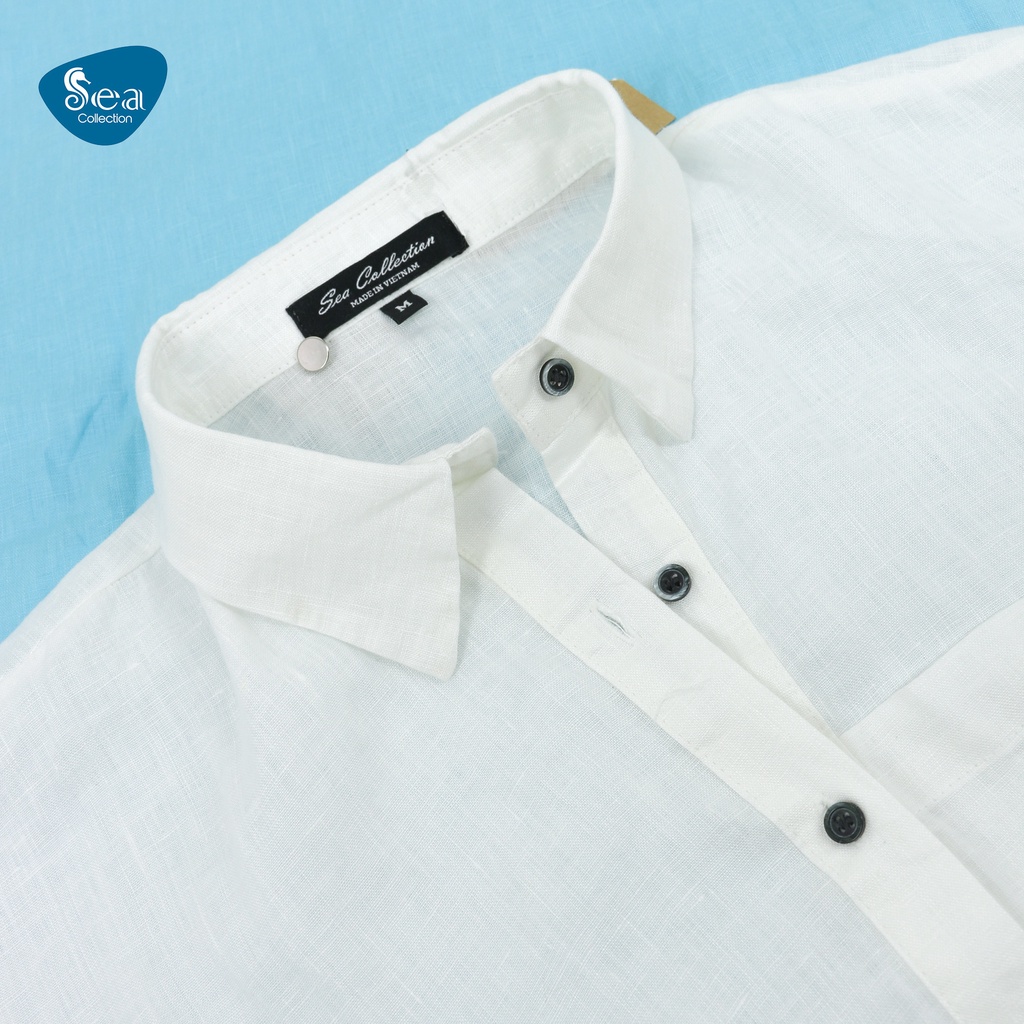 Áo Sơ Mi Đũi Nữ Tay Ngắn Sea Collection Chất Linen cao cấp 10215
