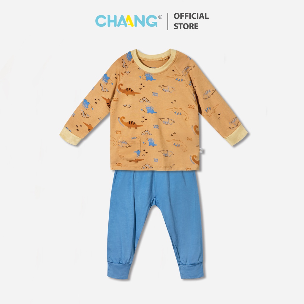 Bộ quần áo dài raglan bé trai Dino nâu CHAANG