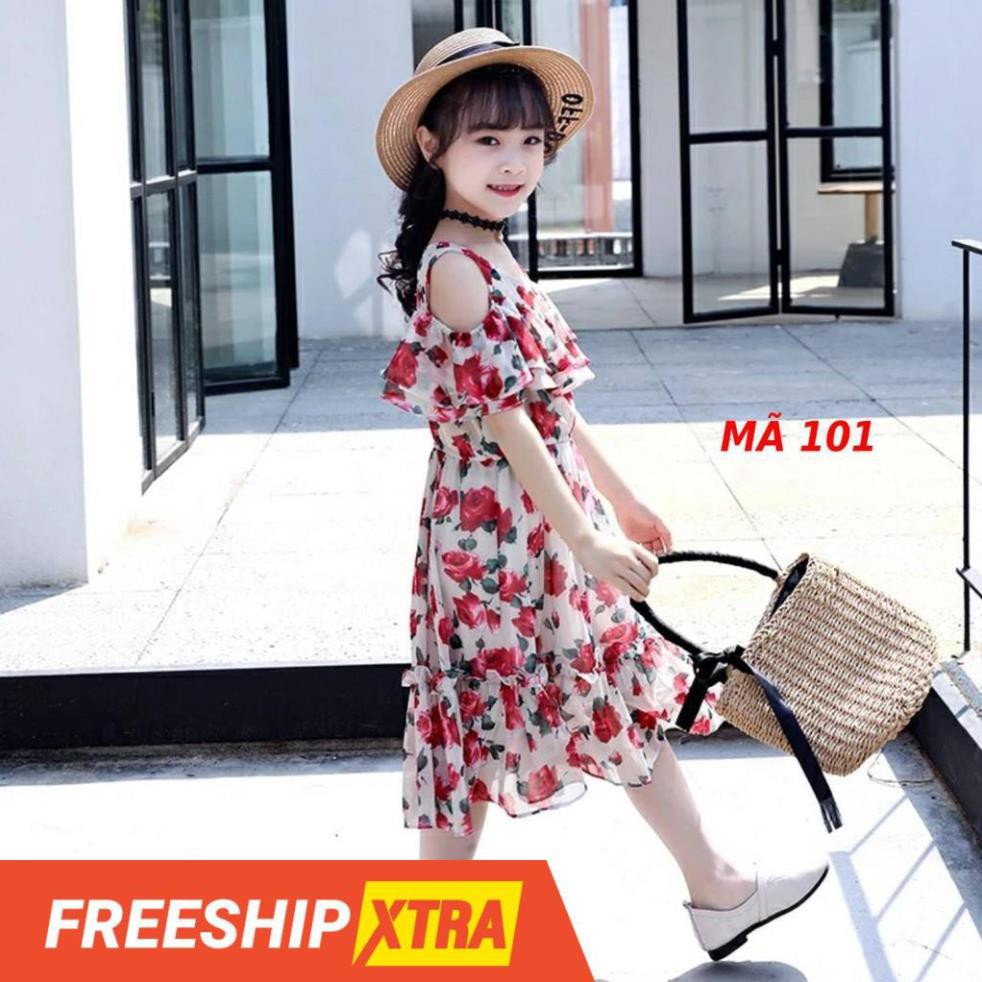 Đầm bé gái maxi trễ vai cao cấp mã 101, voan mềm mịn cho bé gái 13kg-50kg  ཾ