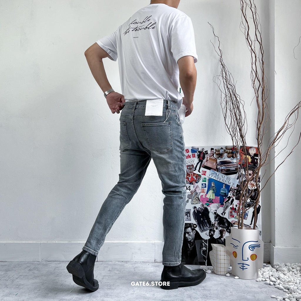 Áo Phông Nam cổ tròn GATE6 - Double the Trouble, thun ngắn tay unisex in slogan tối giản kiểu Hàn - G0033