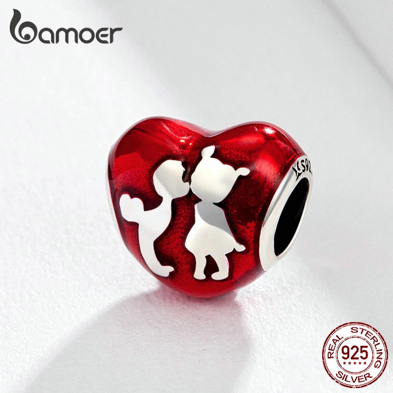 Bamoer Vòng Tay Mạ Bạc 925 Đính Hạt Hình Trái Tim Charms