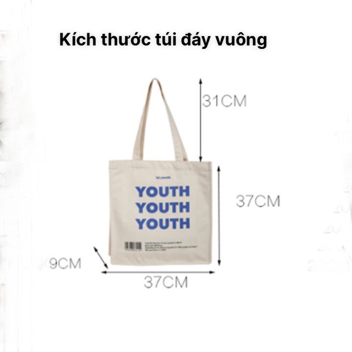 Túi tote vải canvas họa tiết chữ 2 kiểu cách đựng vừa khổ giấy a4,có ngăn phụ bên trong tiện dụng