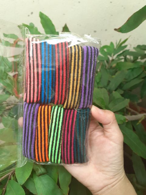 Túi 10 thun cột tóc sọc màu tối màu ngẫu nhiên