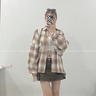Áo sơ mi kẻ form rộng tay đèn lồng