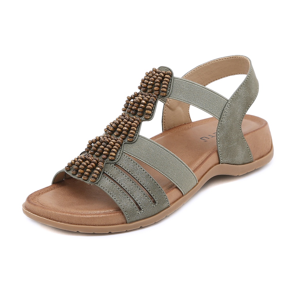 Giày Sandal Đế Bằng Đính Hạt Phong Cách Bohemian Thời Trang